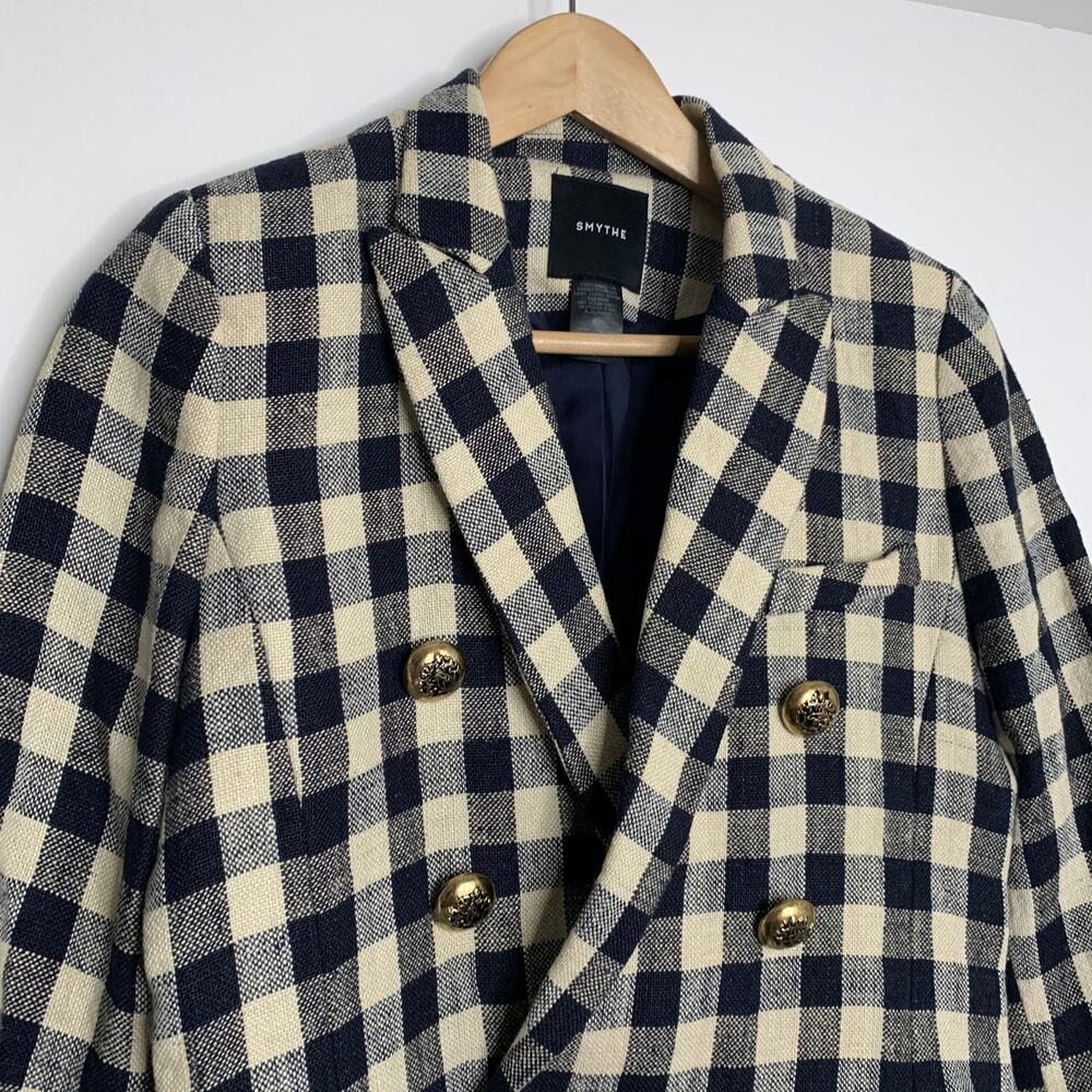 Smythe Women's Double Breasted Min Plaid Blazer Navy Check Size 6 - Picture 5 of 14